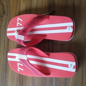 Ardene women's flip flop sandals, red with white stripes, size 7/8, NWT